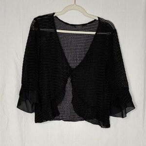 Black Sheer Open-Front Women's Shrug with Ruffle Cuffs L Y2K Fairy Goth Witchy
